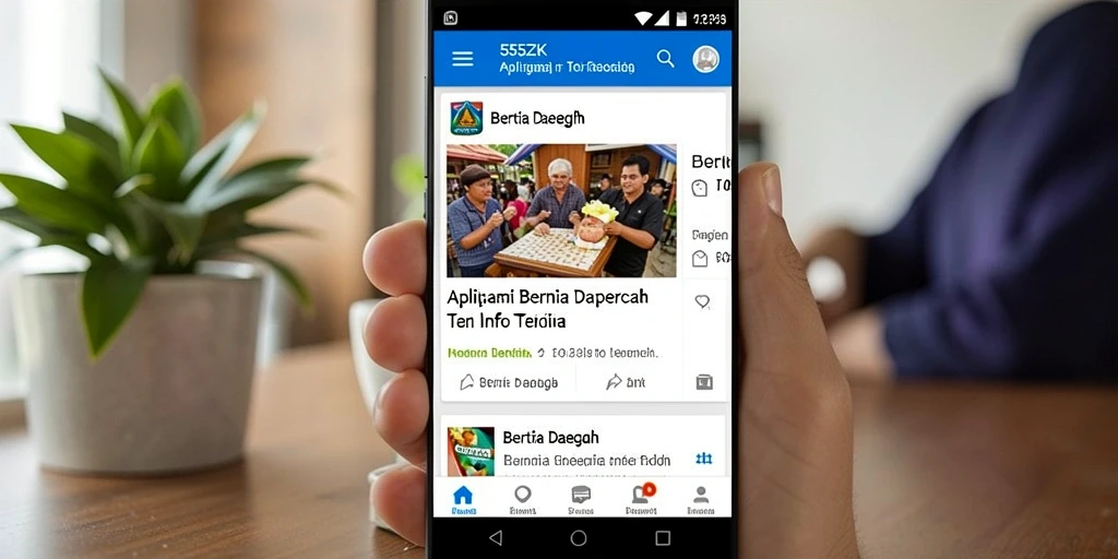 Antarmuka aplikasi 555ZK dengan berita daerah terkini.