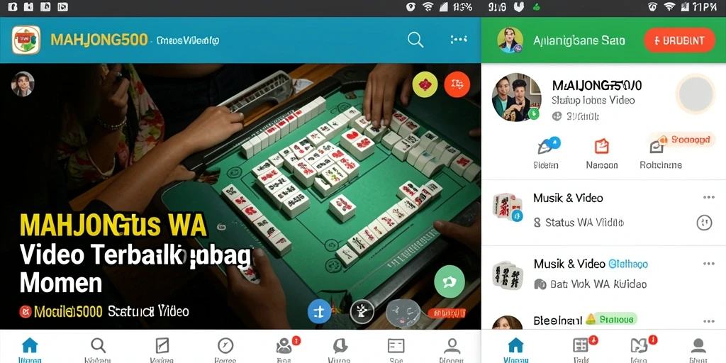 Antarmuka MAHJONG500 dengan pilihan Status WA Video yang menarik.